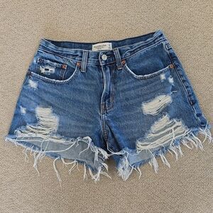 Abercrombie & Fitch The Boyfriend Curve Love Mid-Rise Distressed Shorts -Size 26